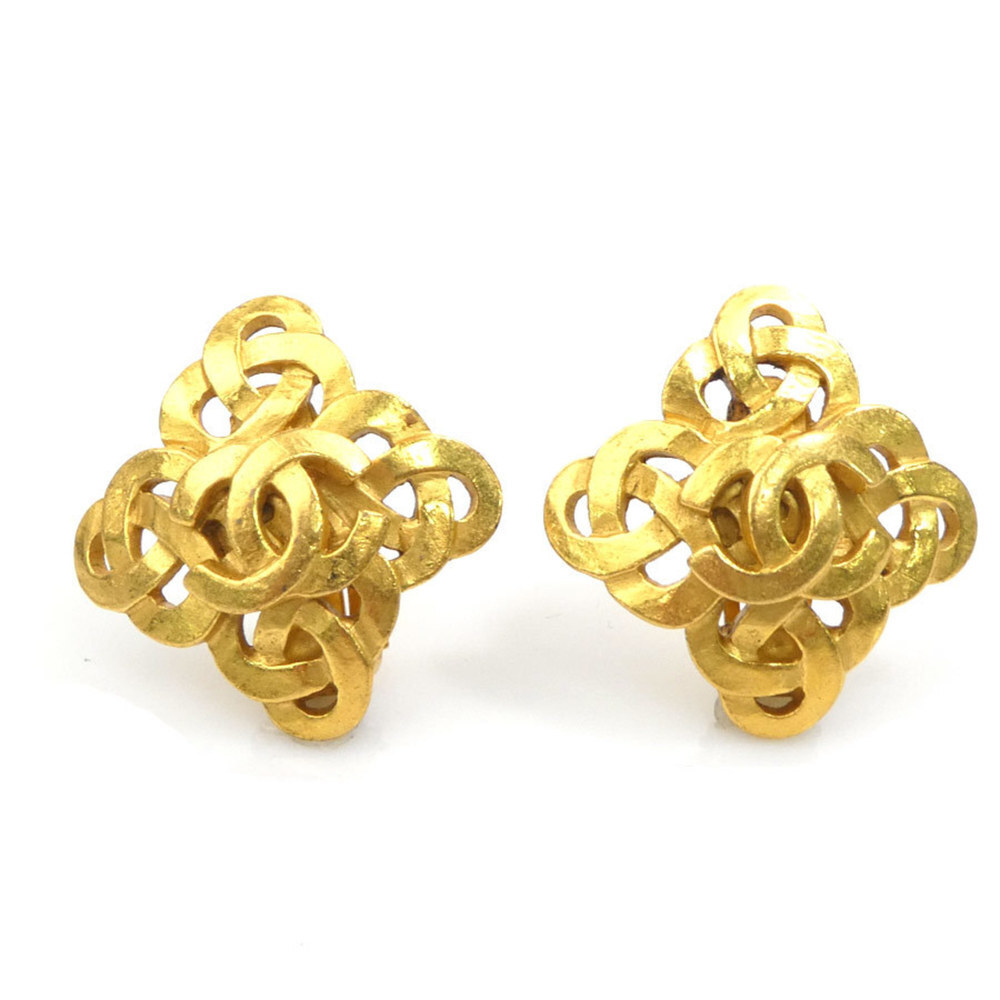 CHANEL Authentic Gold Logo Earrings